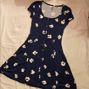Flower Print Navy Blue Dress